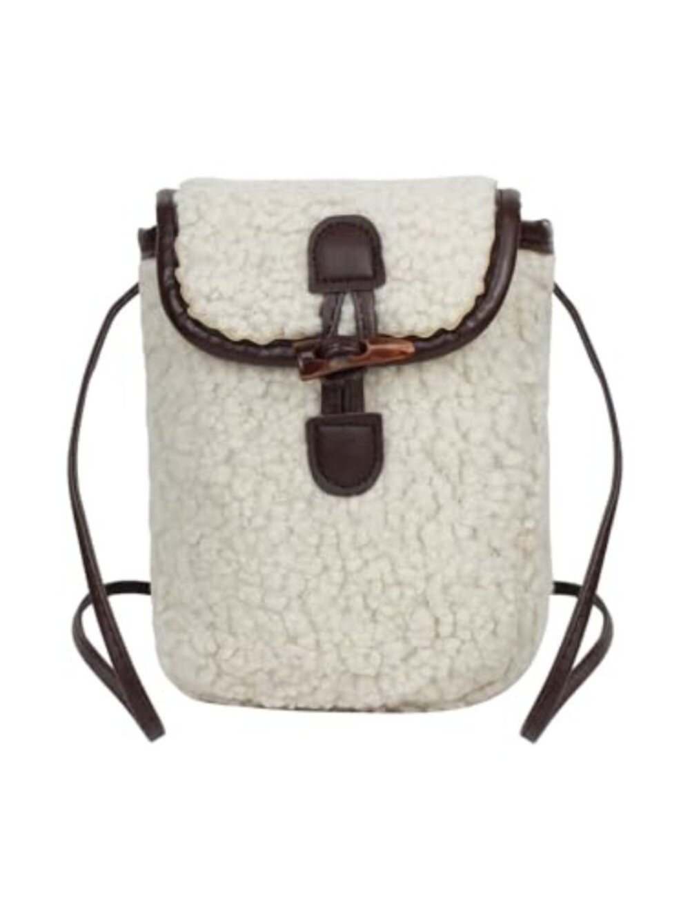 Small Crossbody Bag Lamb Wool PU Leather Toggle Clutch Purse